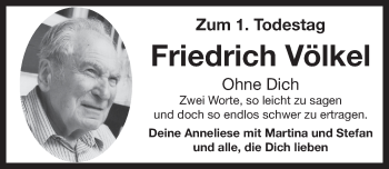 Traueranzeige von Friedrich Völkel von Pegnitz-Zeitung
